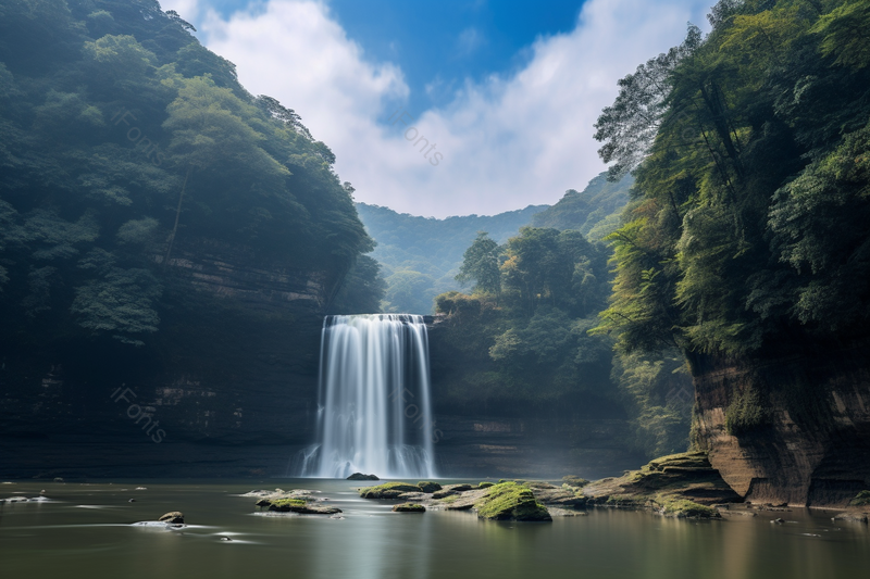 壮阔自然风景瀑布水远景拍摄,高清,摄影图,摄影图片,图片大全,摄影图免费下载